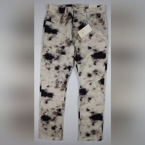 MNML Button Fly Jeans Mens 34x31 Black And White Splatter Dye Straight Leg NWT